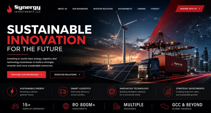 Website hero design for Synergy Investments